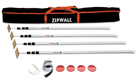 Zipwall 4 Pack, 4 Poles, 1 Bag, 2 Disks, 2 Zippers