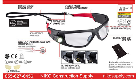 RECHARGEABLE INSPECTION BEAM SAFETY GLASSES